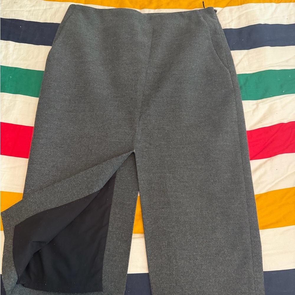 Babaton Charcoal Gray Midi Pencil Skirt with Front Slit